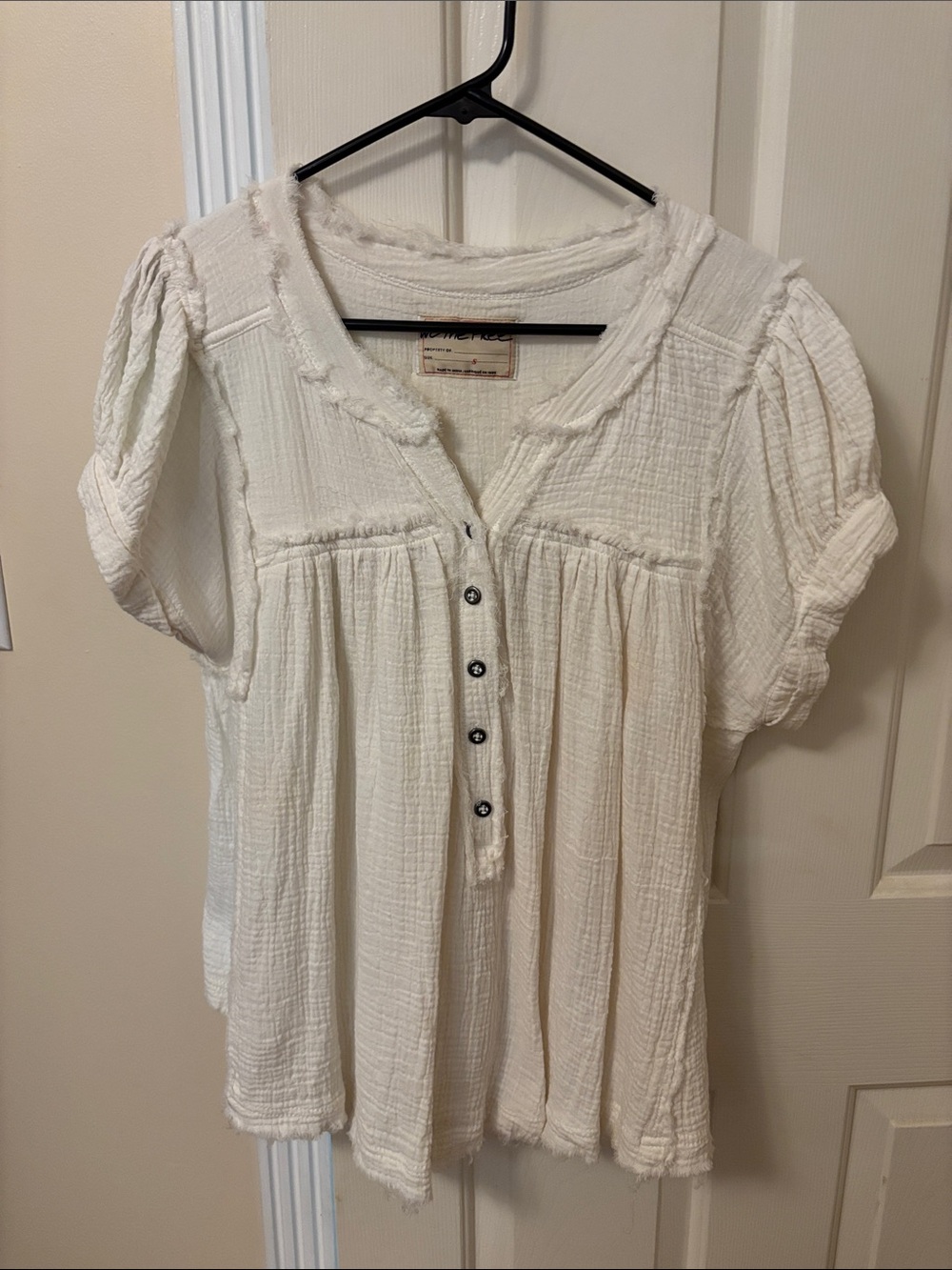 Free People Cream Gauze Button-Up Peasant Top